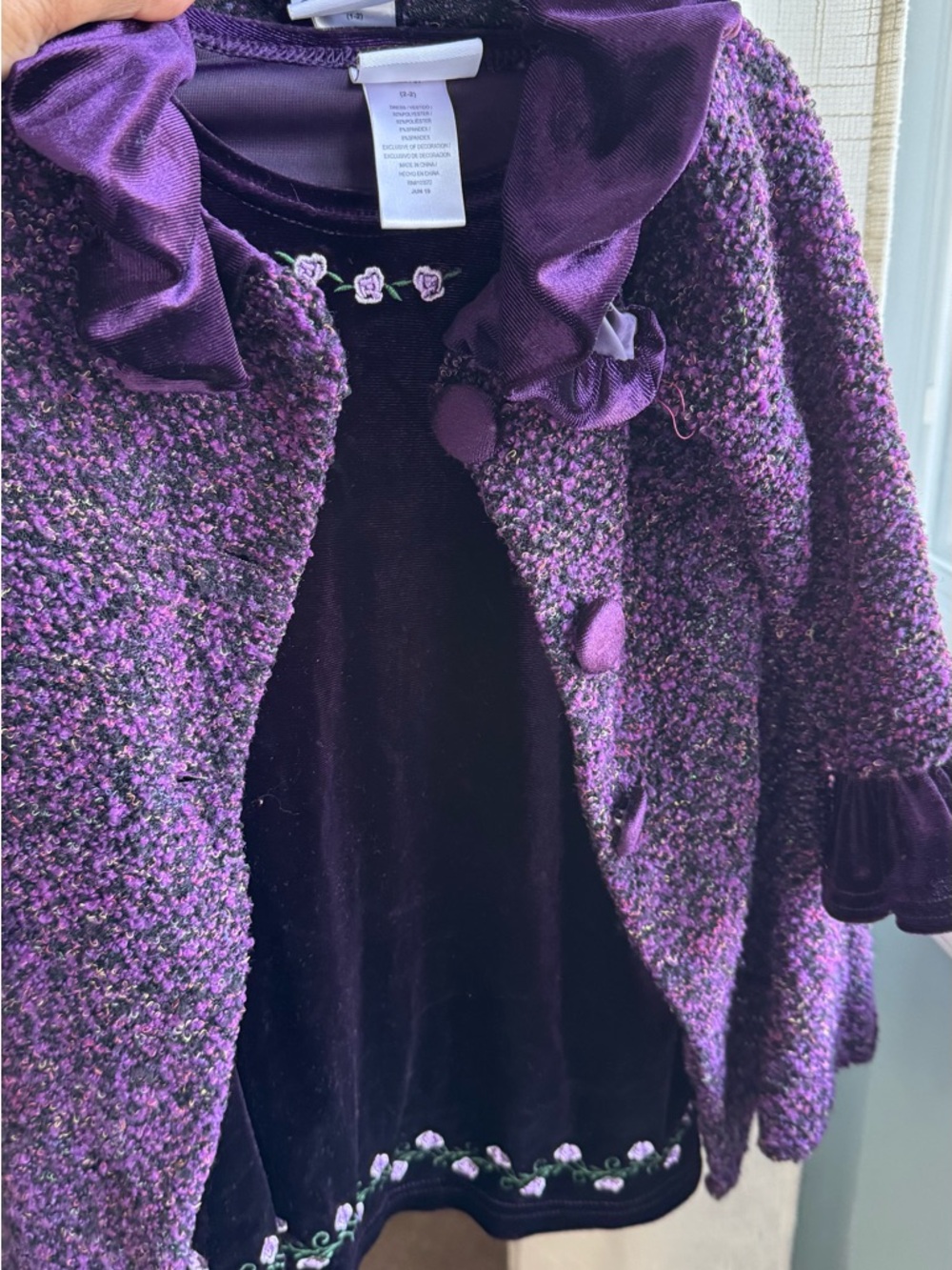 Girls Purple Bouclé Jacket with Velvet Dress